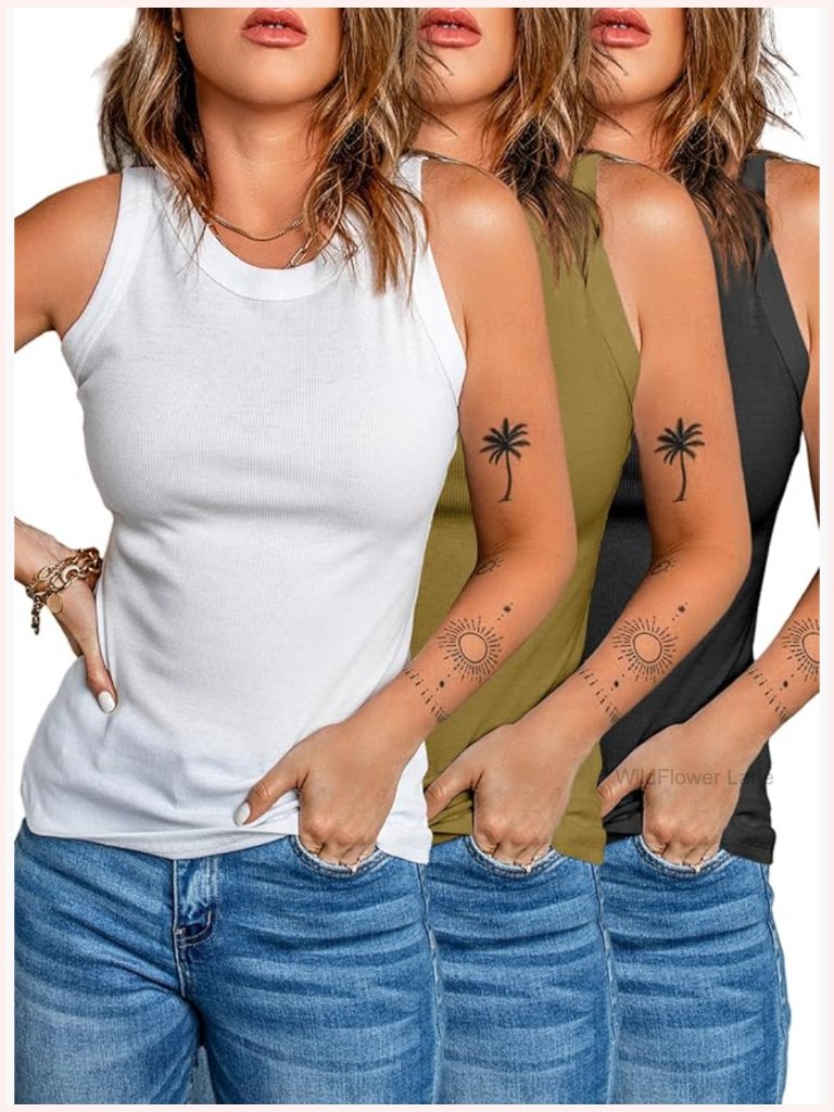 Ribbed Thick Strap Racerback Slim Fit Sporty Tank Top